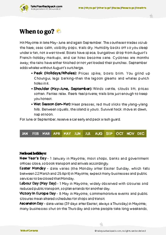 example page 3 from our offline Travel Guide for Mayotte