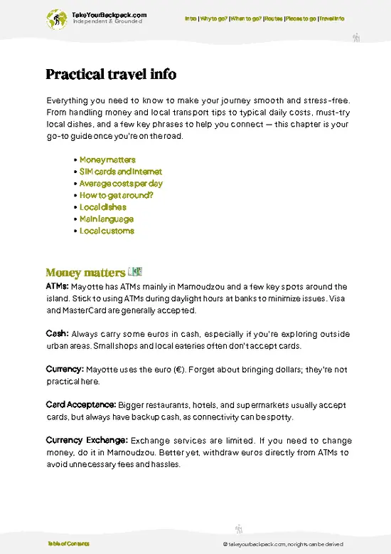example page 7 from our offline Travel Guide for Mayotte
