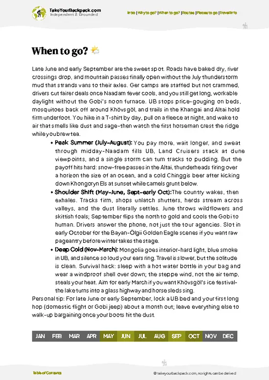 example page 3 from our offline Travel Guide for Mongolia