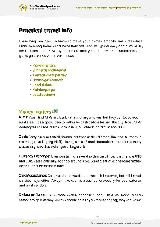 example page 7 from our offline Travel Guide for Mongolia