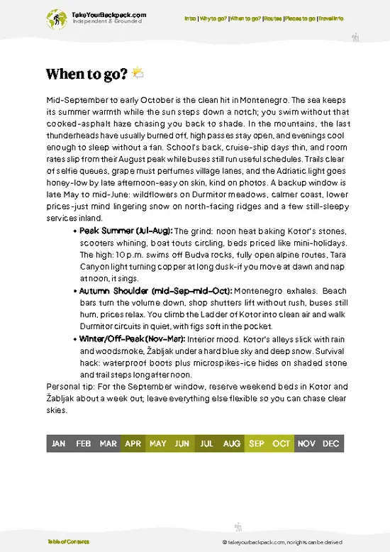 example page 3 from our offline Travel Guide for Montenegro
