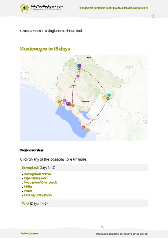example page 4 from our offline Travel Guide for Montenegro