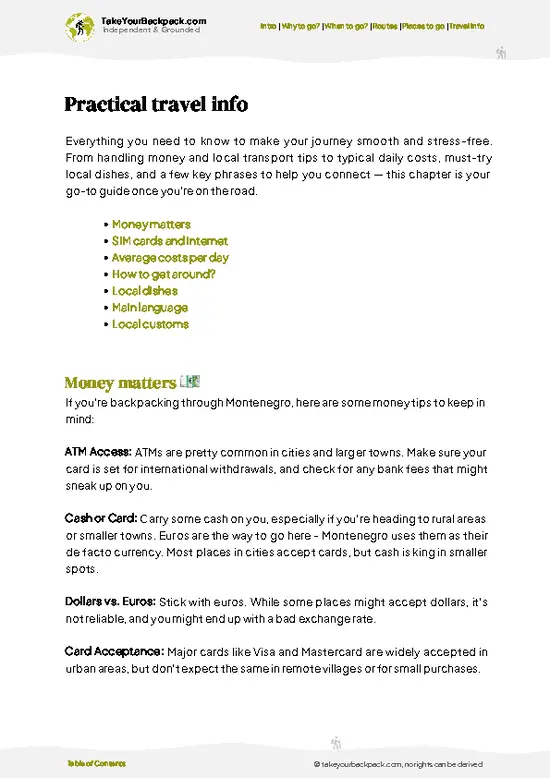 example page 7 from our offline Travel Guide for Montenegro