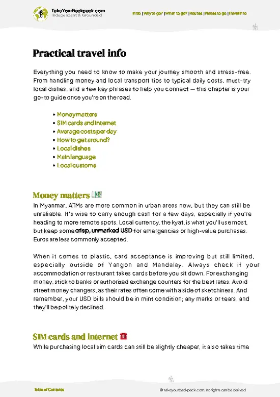 example page 7 from our offline Travel Guide for Myanmar