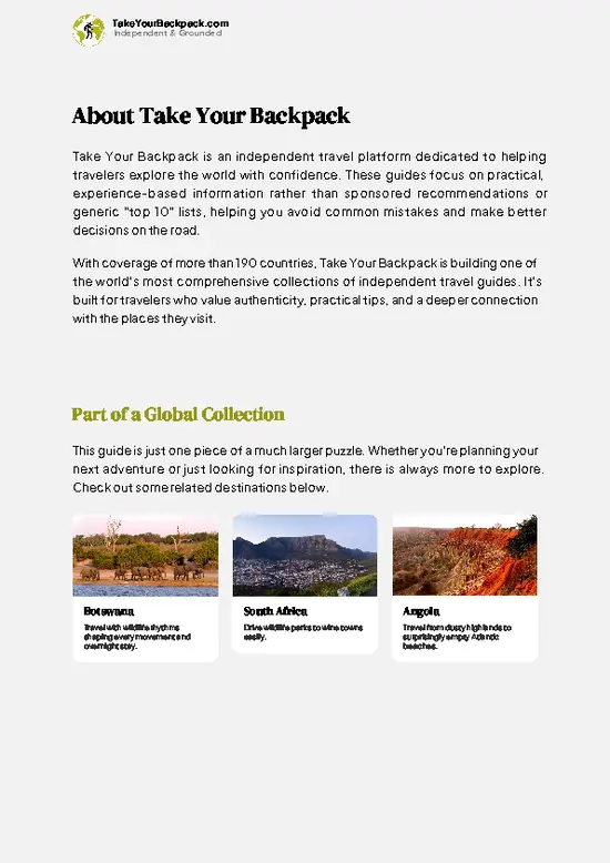 example page 1 from our offline Travel Guide for Namibia