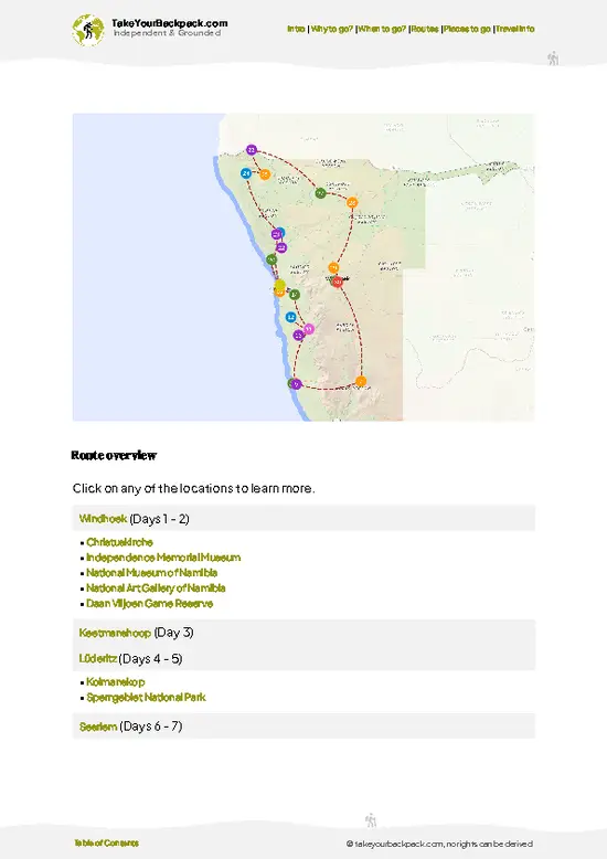 example page 4 from our offline Travel Guide for Namibia