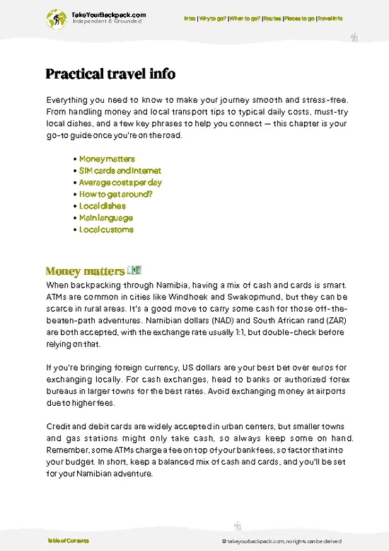 example page 7 from our offline Travel Guide for Namibia