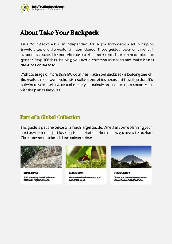 example page 1 from our offline Travel Guide for Nicaragua