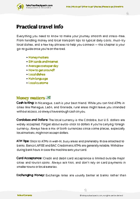 example page 7 from our offline Travel Guide for Nicaragua