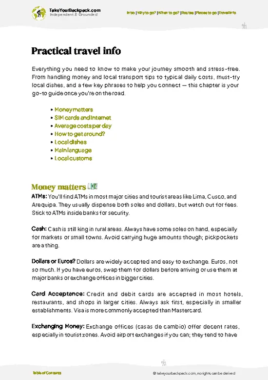 example page 7 from our offline Travel Guide for Peru