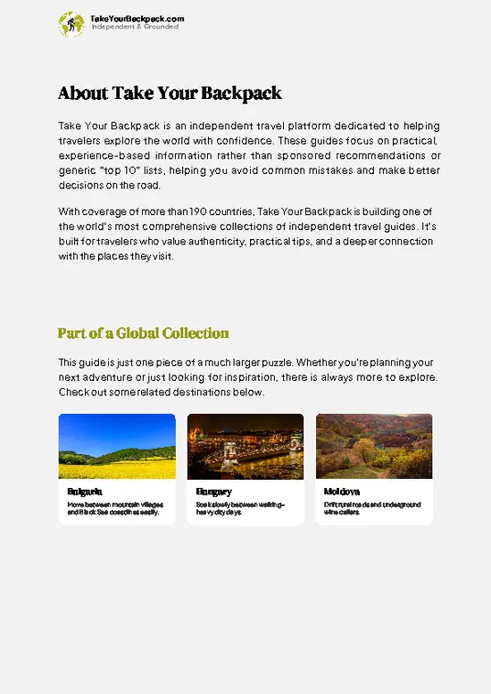example page 1 from our offline Travel Guide for Romania
