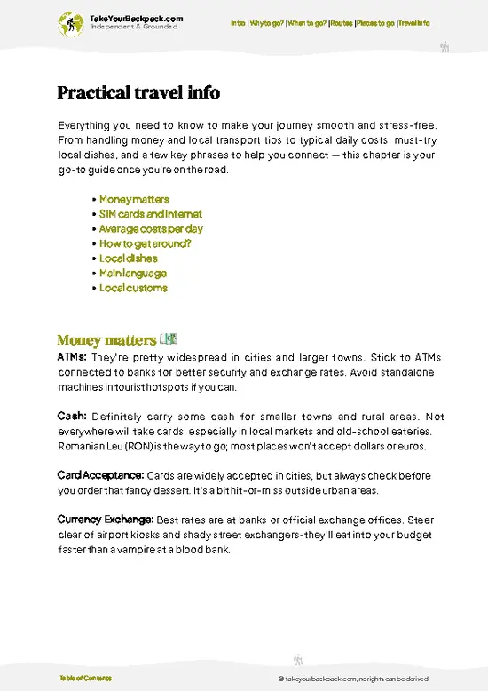 example page 7 from our offline Travel Guide for Romania