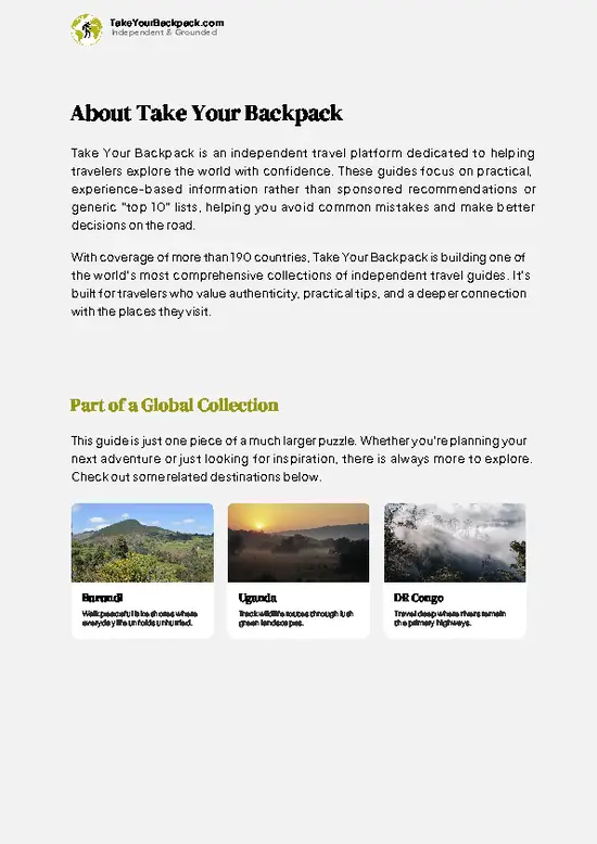 example page 1 from our offline Travel Guide for Rwanda