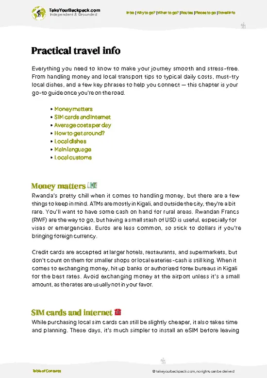 example page 7 from our offline Travel Guide for Rwanda