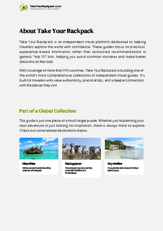 example page 1 from our offline Travel Guide for Réunion