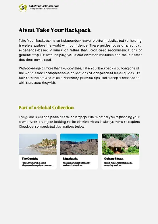 example page 1 from our offline Travel Guide for Senegal