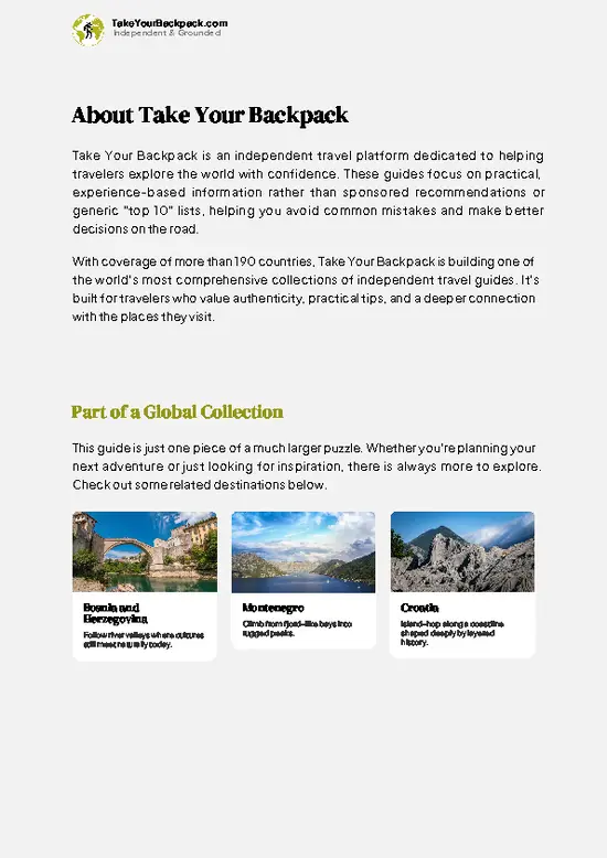 example page 1 from our offline Travel Guide for Serbia