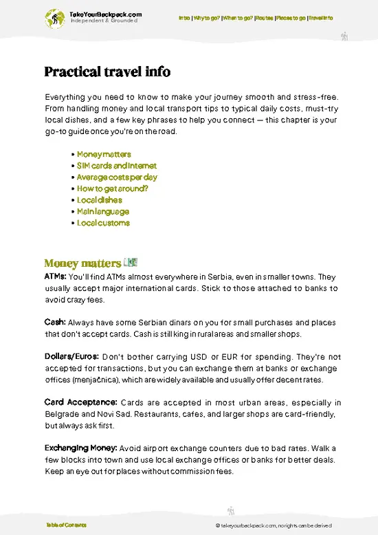 example page 7 from our offline Travel Guide for Serbia