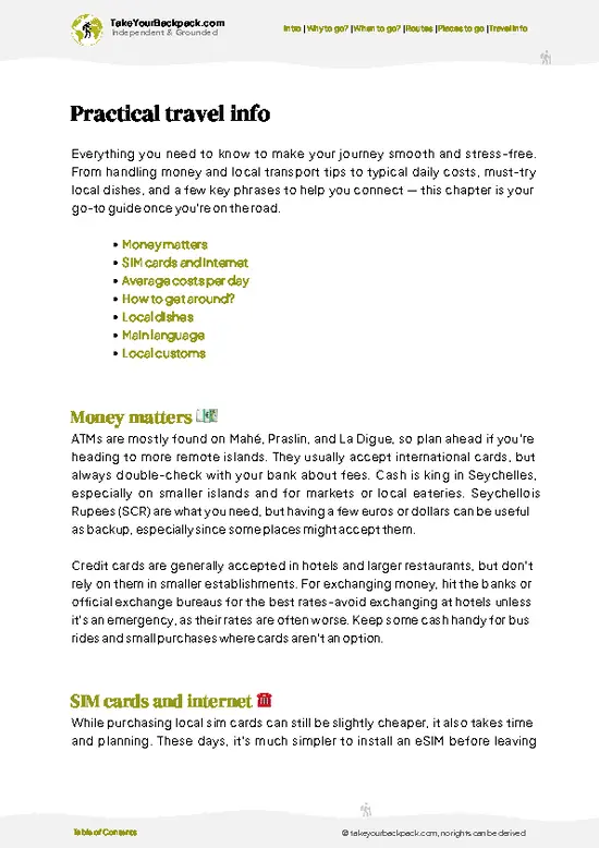 example page 7 from our offline Travel Guide for Seychelles