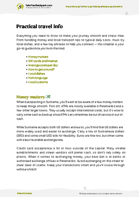example page 7 from our offline Travel Guide for Suriname