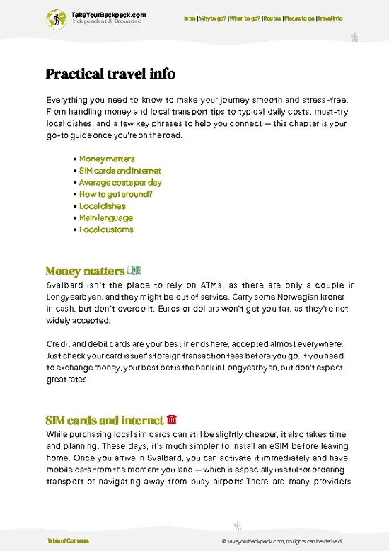 example page 7 from our offline Travel Guide for Svalbard