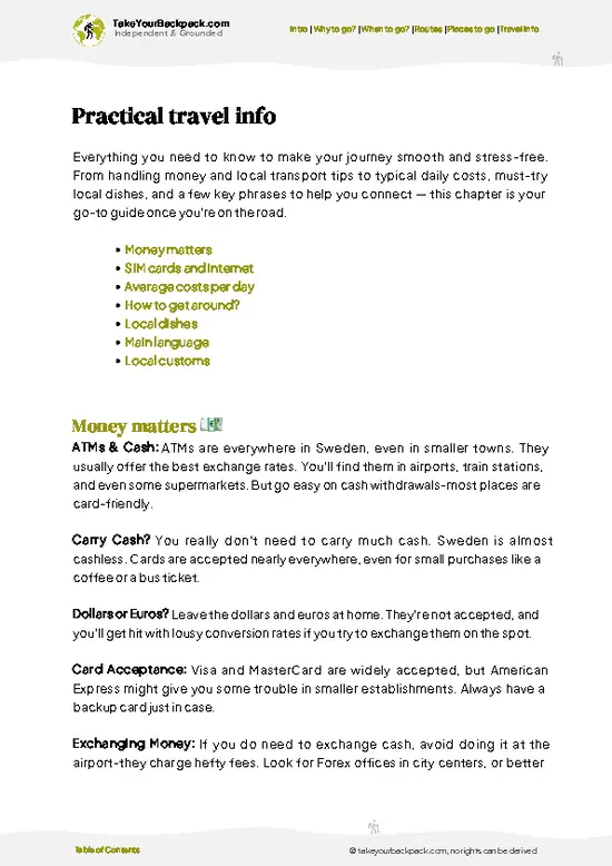 example page 7 from our offline Travel Guide for Sweden