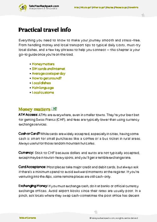 example page 7 from our offline Travel Guide for Switzerland