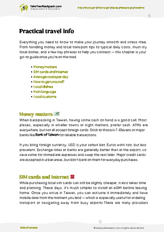 example page 7 from our offline Travel Guide for Taiwan
