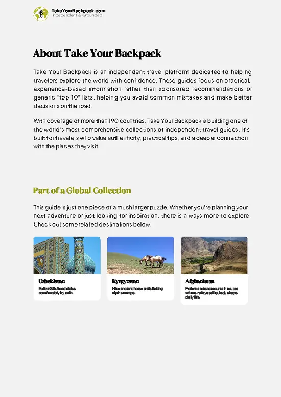 example page 1 from our offline Travel Guide for Tajikistan
