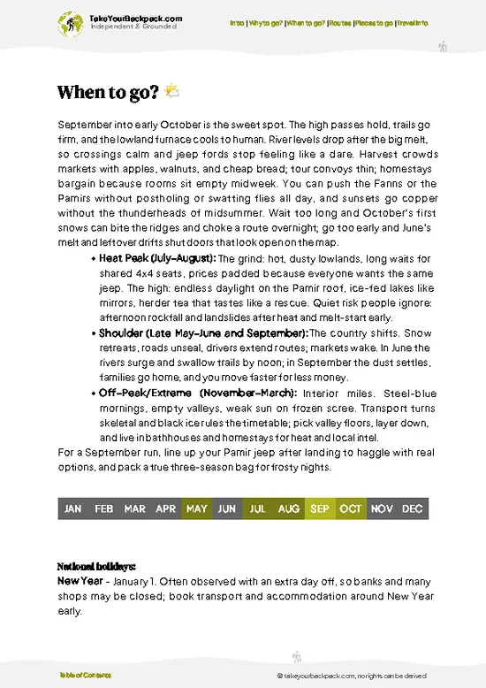 example page 3 from our offline Travel Guide for Tajikistan
