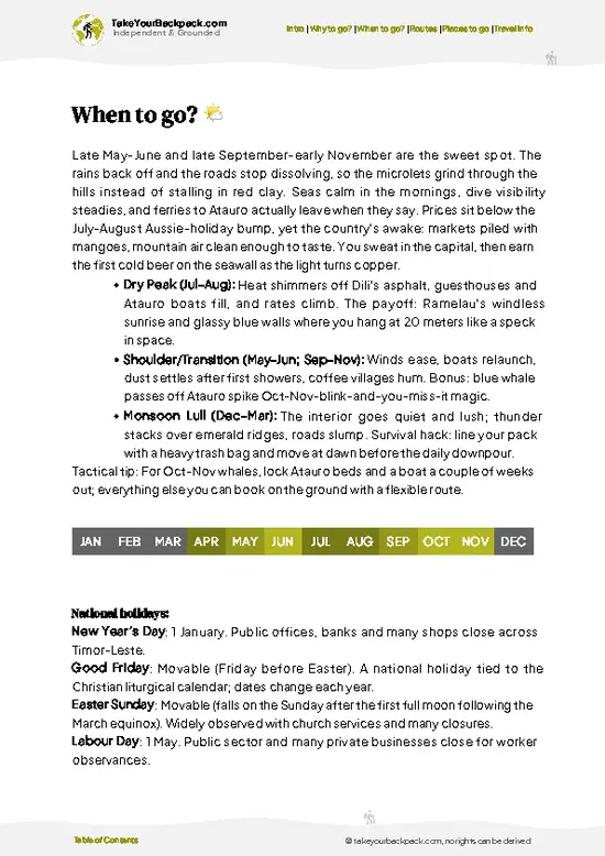 example page 3 from our offline Travel Guide for Timor-Leste