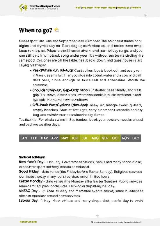 example page 3 from our offline Travel Guide for Tonga