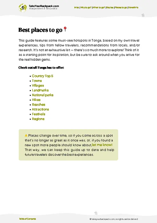 example page 5 from our offline Travel Guide for Tonga