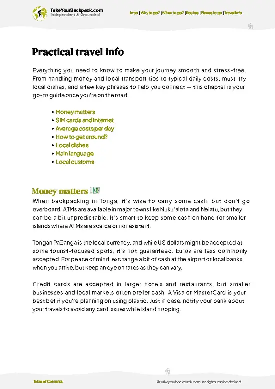example page 7 from our offline Travel Guide for Tonga