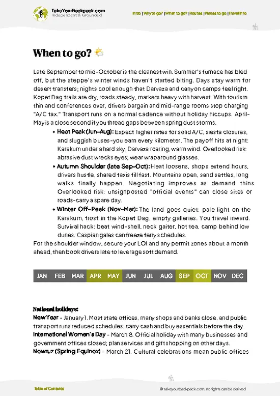 example page 3 from our offline Travel Guide for Turkmenistan