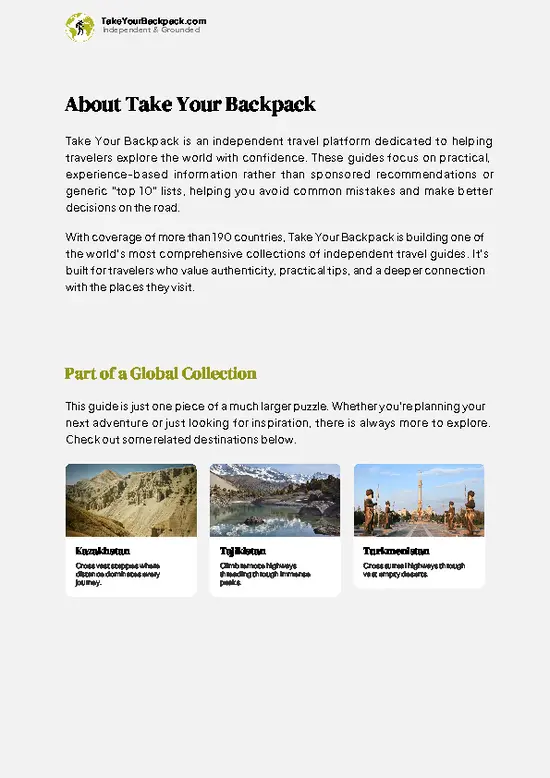 example page 1 from our offline Travel Guide for Uzbekistan