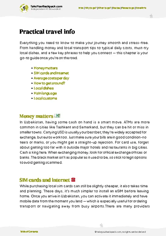example page 7 from our offline Travel Guide for Uzbekistan