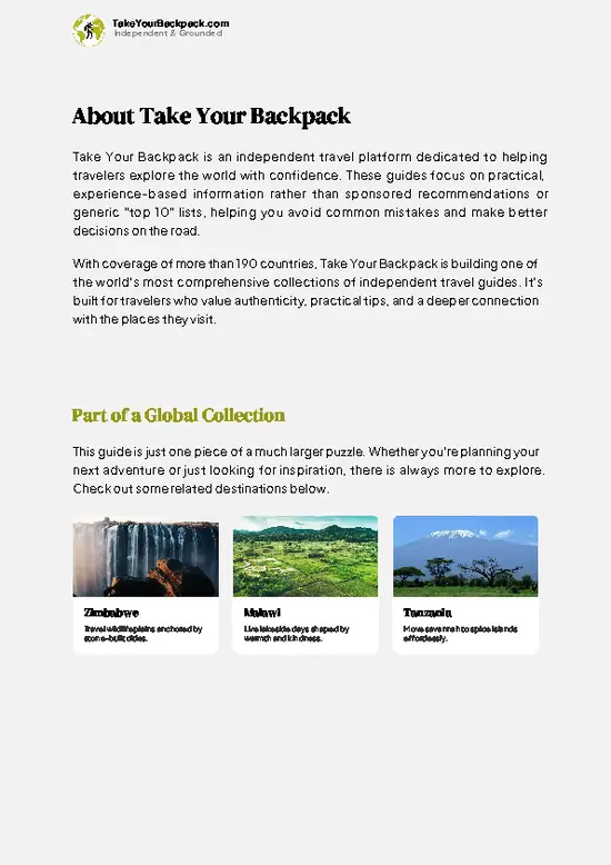 example page 1 from our offline Travel Guide for Zambia