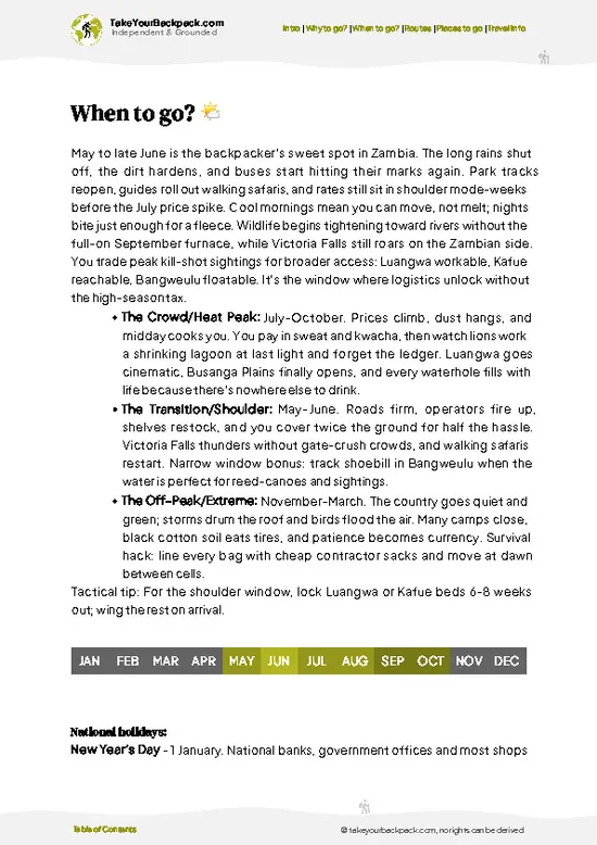 example page 3 from our offline Travel Guide for Zambia