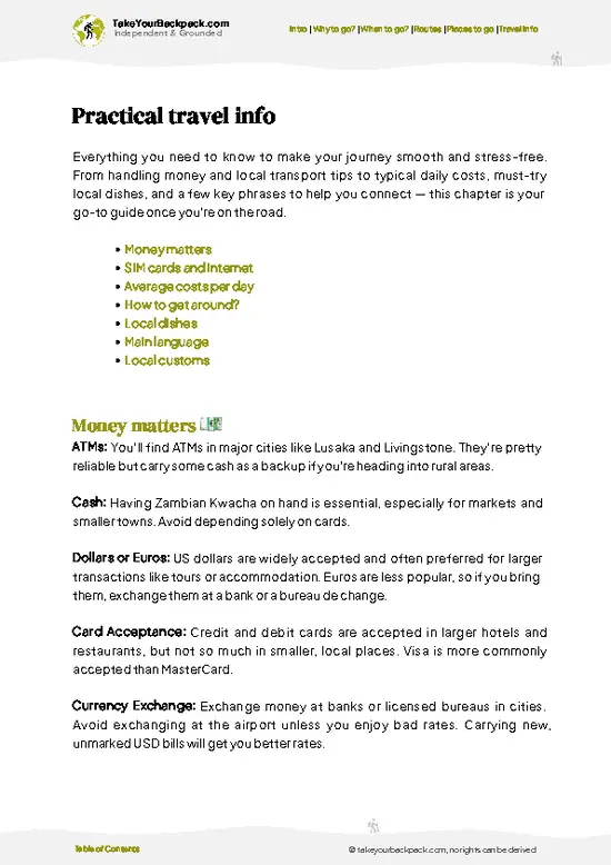 example page 7 from our offline Travel Guide for Zambia