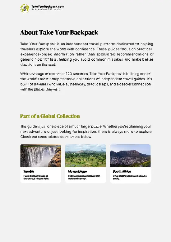 example page 1 from our offline Travel Guide for Zimbabwe