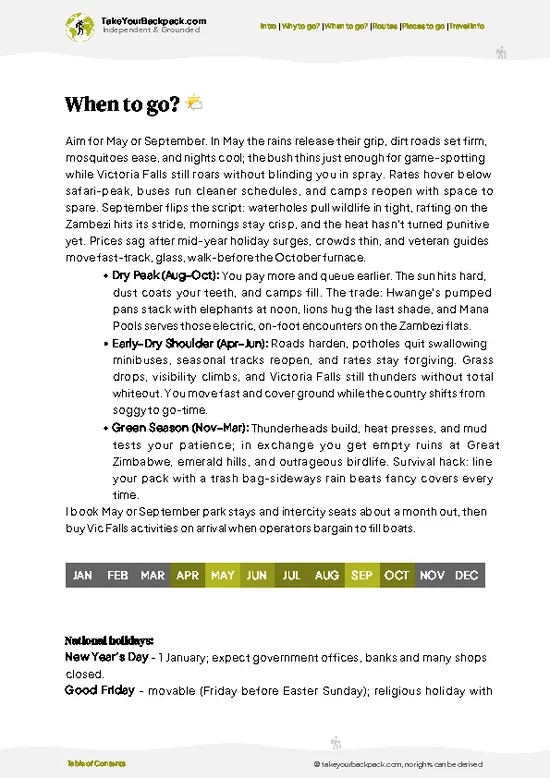 example page 3 from our offline Travel Guide for Zimbabwe