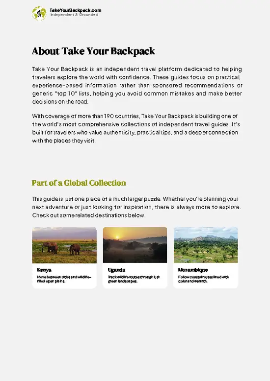 example page 1 from our offline Travel Guide for Tanzania