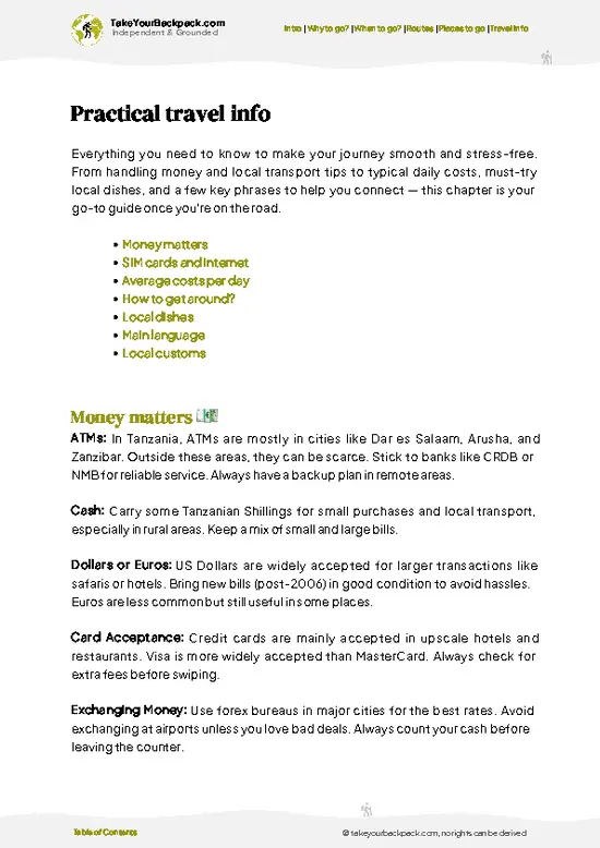 example page 7 from our offline Travel Guide for Tanzania